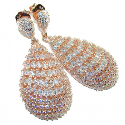 Magnificent Jewel - 17.5 carat natural White Topaz 14K Rose Gold over .925 Sterling Silver handcrafted incredible earrings