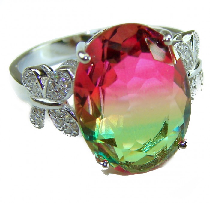 Magnificent 11.2 carat oval cut Pink Tourmaline .925 Silver handcrafted Cocktail Ring s. 8
