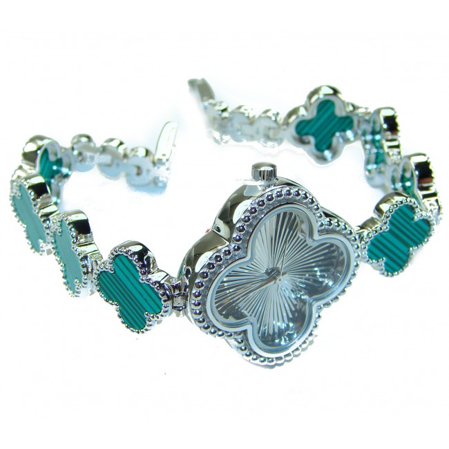 Precious Authentic inlay Australian Malachite .925 Sterling Silver handmade Bracelet Watch