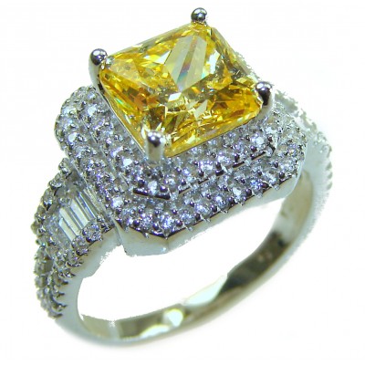 Splendid princess cut 6.2 carat yellow Sapphire .925 Sterling Silver brilliantly handcrafted ring s. 7