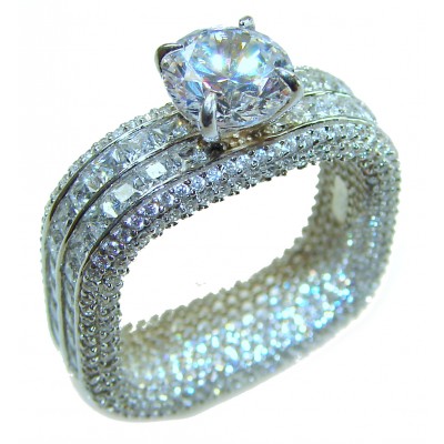 Large and Solid Luxurious 14.2 carat White Topaz .925 Sterling Silver handcrafted Ring s. 8