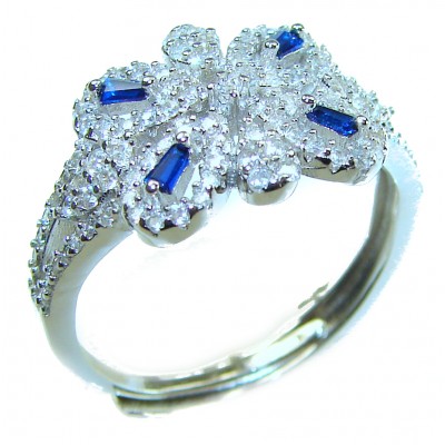 Art Deco 5.2 carat Sapphire White Topaz .925 Silver handcrafted Cocktail Ring s. 8