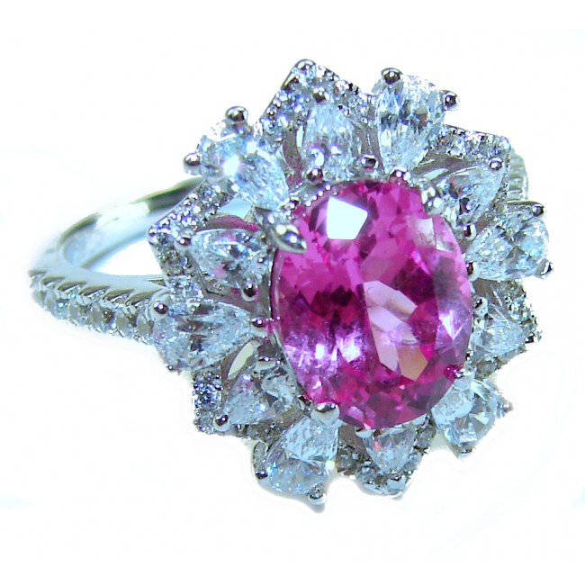 Blooming Beauty 5.8 carat Pink Sapphire .925 Silver handcrafted Cocktail Ring s. 6 1/4
