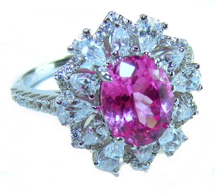 Blooming Beauty 5.8 carat Pink Sapphire .925 Silver handcrafted Cocktail Ring s. 6 1/4 - video
