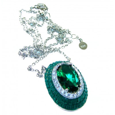 12.2 carat Graceful Natural Colombian Emerald .925 Sterling Silver handcrafted Statement necklace