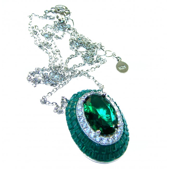 12.2 carat Graceful Natural Colombian Emerald .925 Sterling Silver handcrafted Statement necklace