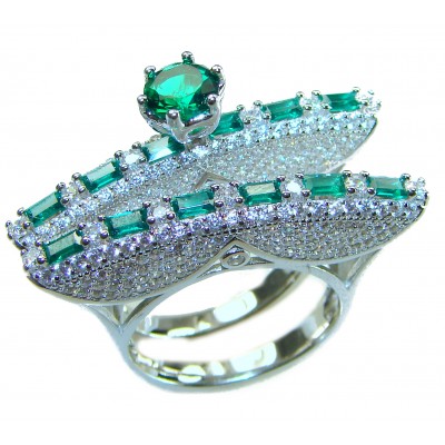 Extravaganza Large 10.6 carat Emerald .925 Sterling Silver brilliantly handcrafted stack up ring s. 7 1/2