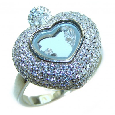 Precious Heart - Floating Memories 10.5 carat White Sapphire .925 Sterling Silver Handcrafted Statement Ring size 9