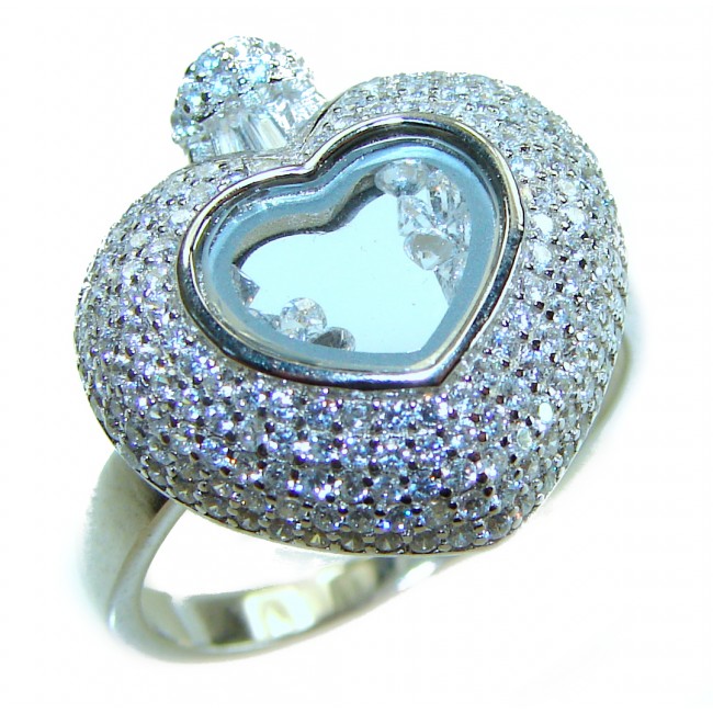 Precious Heart - Floating Memories 10.5 carat White Sapphire .925 Sterling Silver Handcrafted Statement Ring size 9