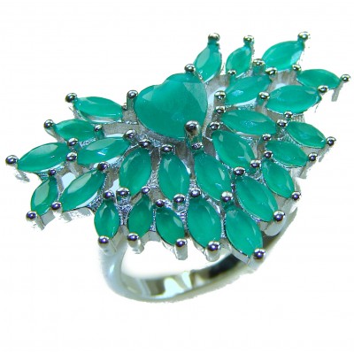Precious Heart 15.8 carat natural Colombian Emerald .925 Sterling Silver handmade Statement Ring size 7 1/2