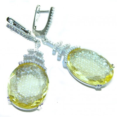 Costa del Sol 22.8 carat Lemon Quartz rhodium over .925 Sterling Silver handcrafted Statement Earrings