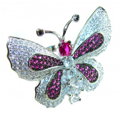 Precious Butterfly Genuine 10.5 carat Ruby .925 Sterling Silver handmade LARGE Statement Ring size 7 1/2