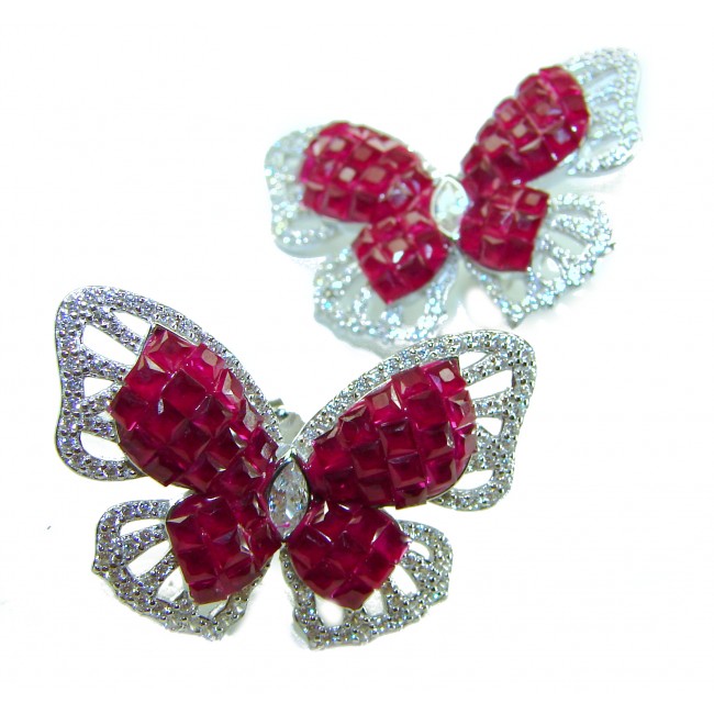 Large - 18.5 carat natural Ruby Butterflies .925 Sterling Silver Large handcrafted earrings