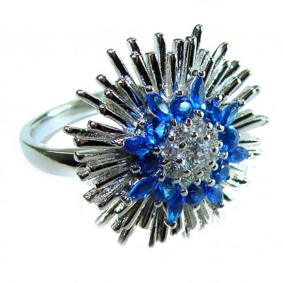 Supervona - Authentic 4.5 carat Sapphire .925 Sterling Silver handcrafted Ring size 8