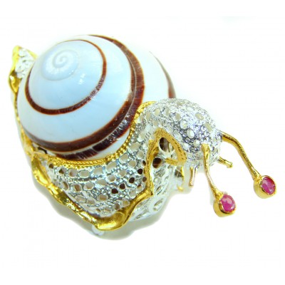 LARE Snail - Ocean Shell 18k Gold over .925 Sterling Silver handcrafted Pendant Brooch