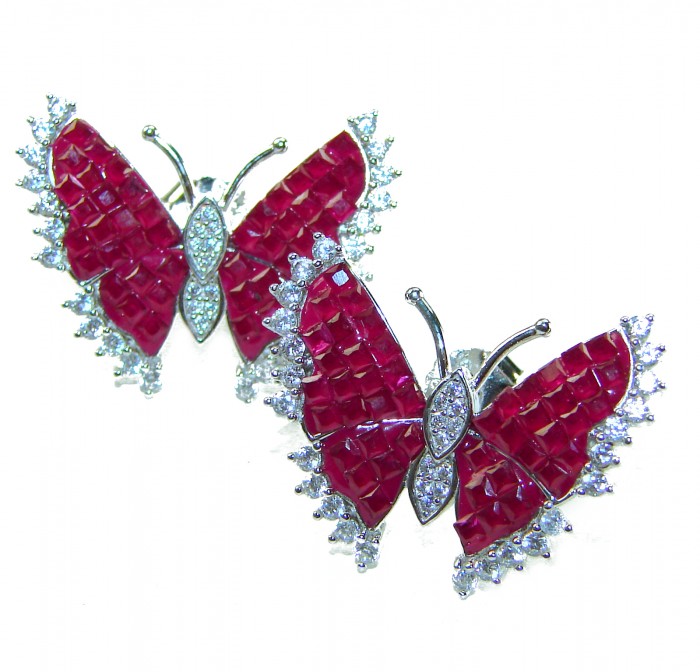 Real Beauty natural 11.9 carat Ruby Butterflies .925 Sterling Silver handcrafted earrings