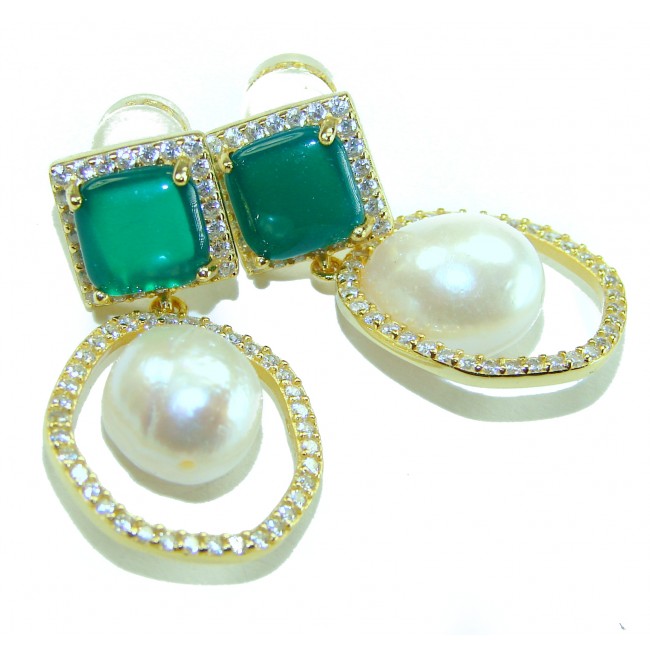Born to Glam authentic 5.2 carat Pearl 18K Gold over .925 Sterling Silver handcrafted earrings