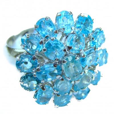 Endless Ocean 22.8 carat Swiss Blue Topaz .925 Sterling Silver handcrafted Large ring size 7 3/4