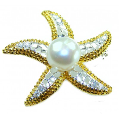 Genuine Mother of Pearl 14K Gold .925 Sterling Silver handmade Pendant Brooch