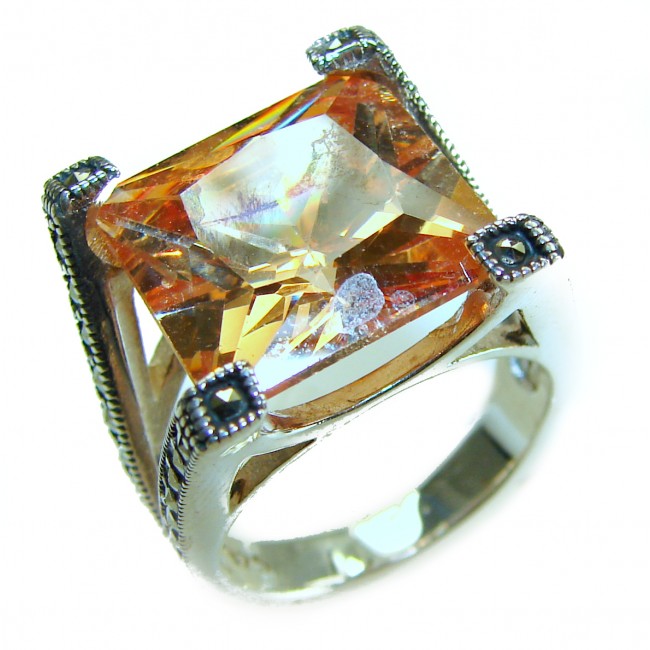 Pure Celestial energy Natural 14.4 carat Golden Topaz Marcasite .925 Sterling Silver handmade Large Statement Ring size 8
