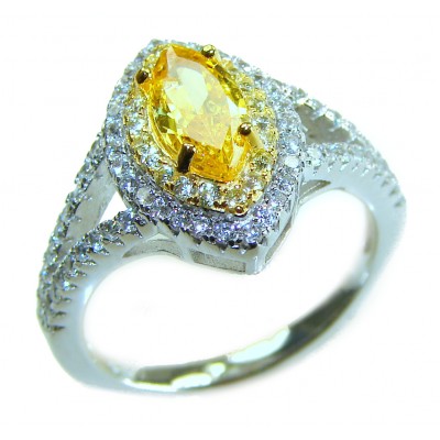 Marquise cut 4.2 carat yellow Sapphire .925 Sterling Silver brilliantly handcrafted ring s. 7