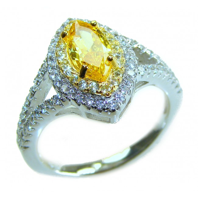 Marquise cut 4.2 carat yellow Sapphire .925 Sterling Silver brilliantly handcrafted ring s. 7