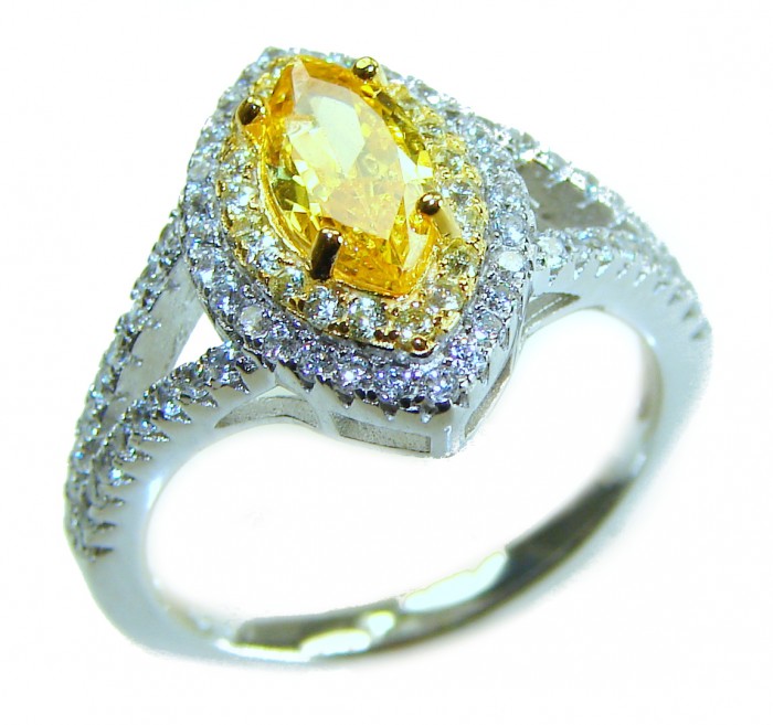 Marquise cut 4.2 carat yellow Sapphire .925 Sterling Silver brilliantly handcrafted ring s. 7