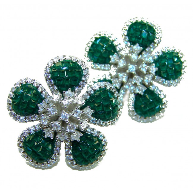 Born to Glam authentic 24.4 carat Colombian Emerald .925 Sterling Silver handcrafted Statement earrings