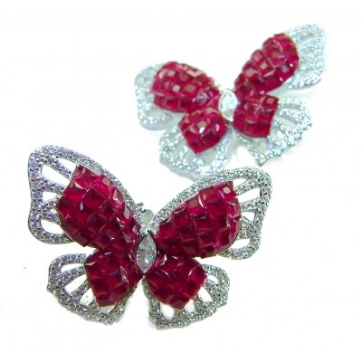 Real Beauty natural 18.2 carat Ruby Butterflies .925 Sterling Silver handcrafted earrings