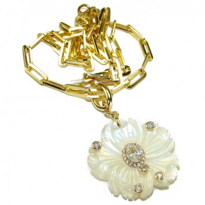 Precious White Flowers Blister Pearl 0.7 carat White Sapphire 14K Gold over .925 Sterling Silver .925 Sterling Silver Necklace