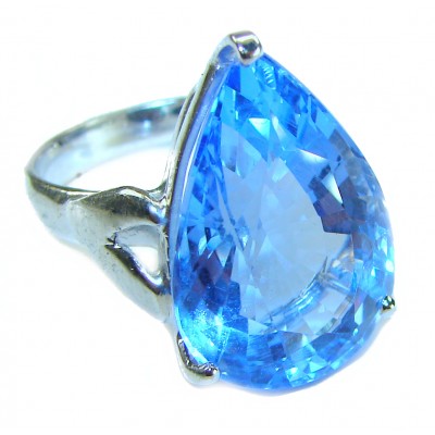 Blue Odyssey 4.5 carat authentic Swiss Blue Topaz .925 Sterling Silver handmade Statement Ring size 7 1/4