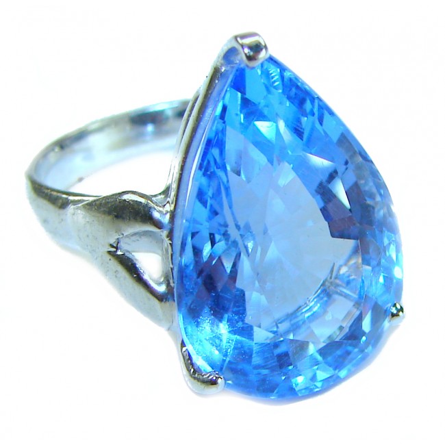Blue Odyssey 4.5 carat authentic Swiss Blue Topaz .925 Sterling Silver handmade Statement Ring size 7 1/4