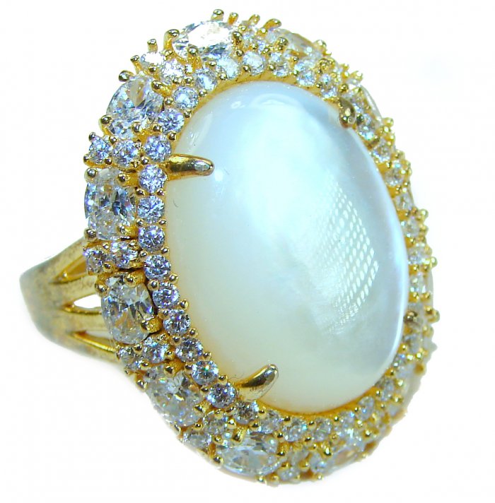 Luxurious Blister Pearl 1.03 carat lab. grown diamonds 18K Gold over .925 Sterling Silver brilliantly handcrafted ring s. 7 1/2 - video