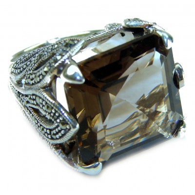 Celestial Energy 15.5 carat Champagne Smoky Topaz .925 Sterling Silver Oversized Ring size 7 1/4