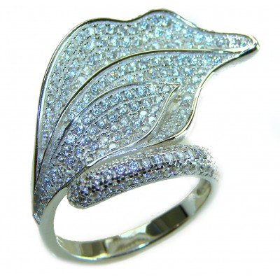 Precious Leaf 10.2 carat White Topaz .925 Silver handcrafted Cocktail Ring s. 7 1/4