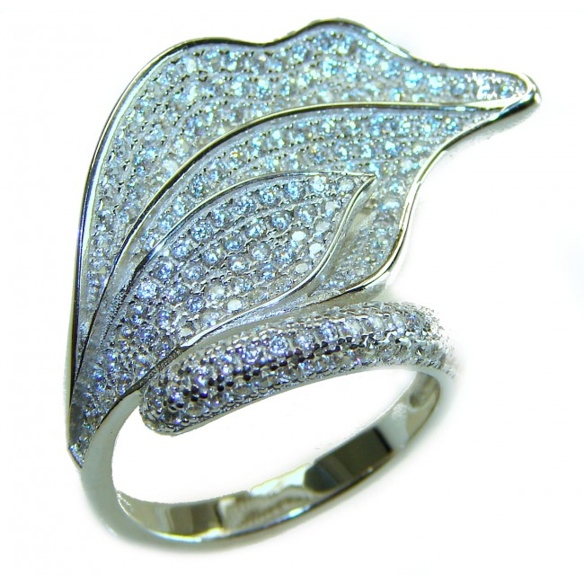 Precious Leaf 10.2 carat White Topaz .925 Silver handcrafted Cocktail Ring s. 7 1/4