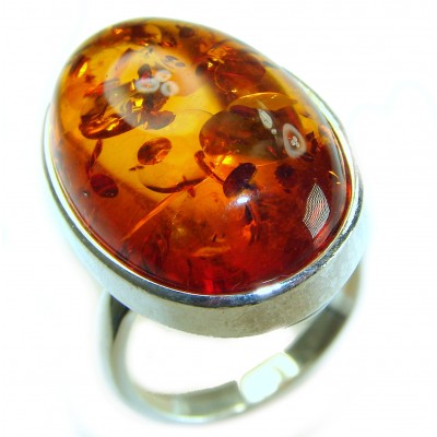 Beauty of the Nature Baltic Amber .925 Sterling Silver handcrafted ring; s. 7 adjustable