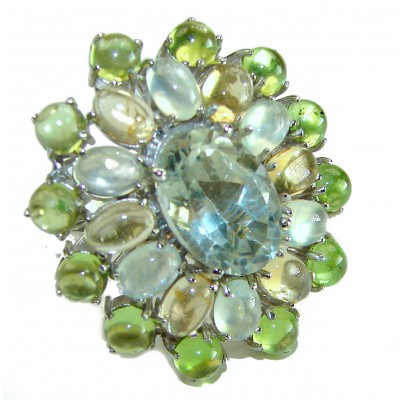 Green Royalty authentic 55.5 carat Green Amethyst .925 Sterling Silver handcrafted Ring s. 7