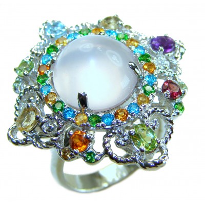 Celtic Spirit authentic fancy cut 11.5 carat Rose Quartz .925 Sterling Silver handcrafted Statement Ring s. 7