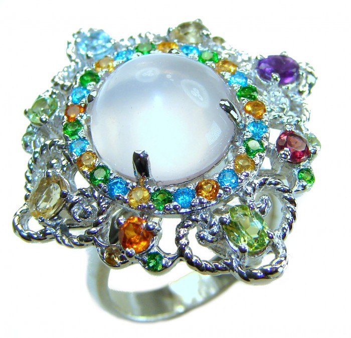 Celtic Spirit authentic fancy cut 11.5 carat Rose Quartz .925 Sterling Silver handcrafted Statement Ring s. 7