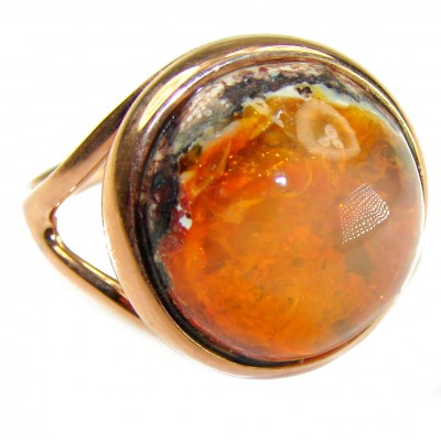 Orange Galaxy best quality 19.4 carat Mexican Opal 18K Gold over .925 Sterling Silver handmade ring 8
