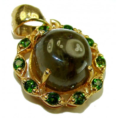 Deluxe 10.2 carat Grandidierite 18k Gold over .925 Sterling Silver handmade Pendant