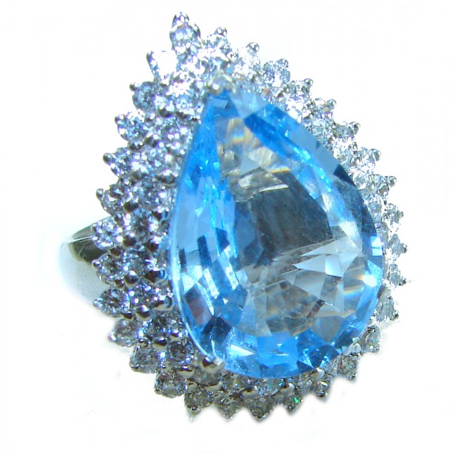 Endless Ocean 22.8 carat Swiss Blue Topaz .925 Sterling Silver handcrafted Large ring size 7
