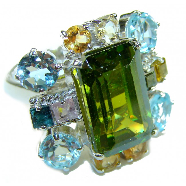 Marvelous Natural 22.2 carat Tsavorite Garnet .925 Sterling Silver handmade ring s. 6