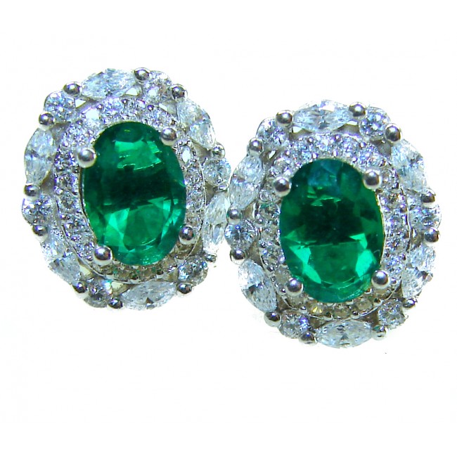 Luxurious 4.5 carat Emerald .925 Sterling Silver handmade Statement earrings