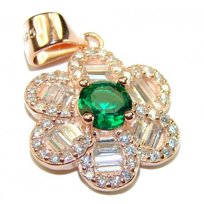 Green Flower 2.1 carat Emerald .925 Sterling Silver dipped in real 18K Gold handmade Statement pendant