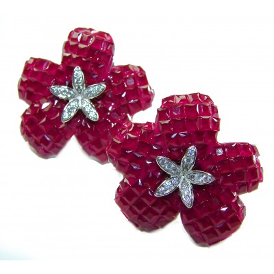 Born to Glam floral-inspired authentic 32.5 carat Ruby .925 Sterling Silver handcrafted earrings