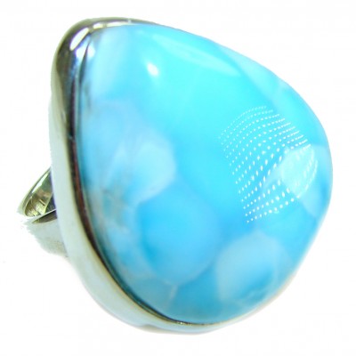 Caribbean Beauty 38.5 carat Genuine perfectly Blue Larimar .925 Sterling Silver handmade LARGE ring size 8 adjustable