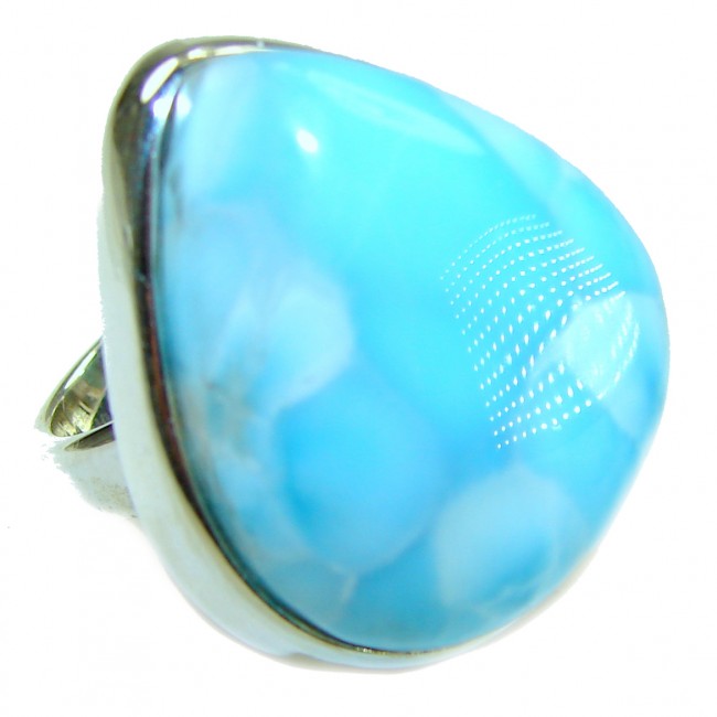 Caribbean Beauty 38.5 carat Genuine perfectly Blue Larimar .925 Sterling Silver handmade LARGE ring size 8 adjustable