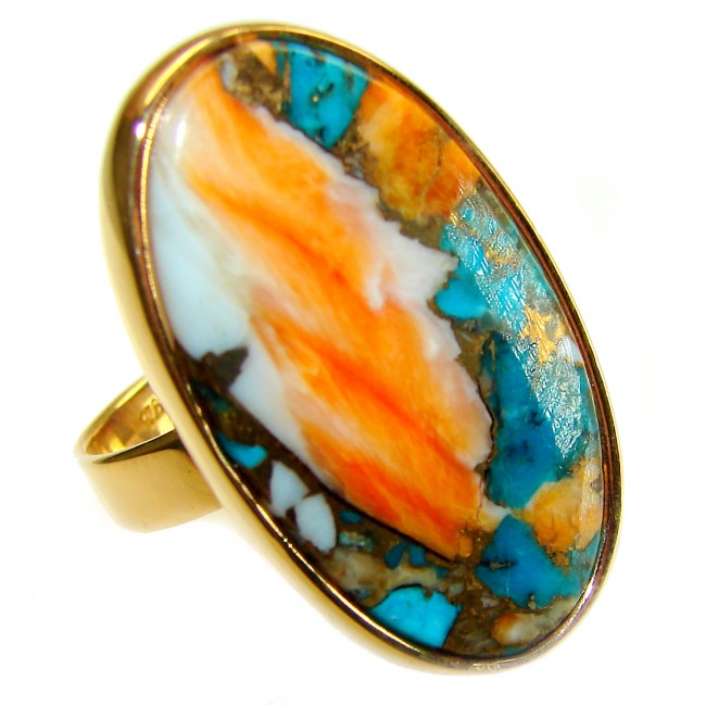Rare 29.5 carat Oyster Turquoise 18K Gold over .925 Sterling Silver handcrafted Large ring; s. 6 adjustable